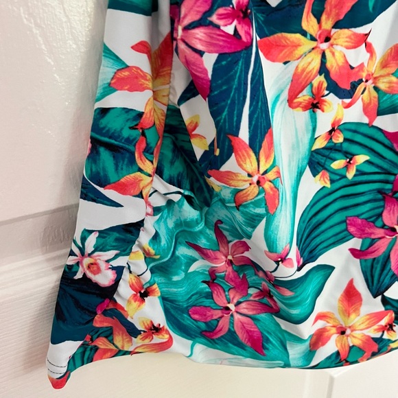 Tankini Halter Swim Tropical Floral Bathing Suit Top Teal Pink Yellow Size M - Picture 3 of 15